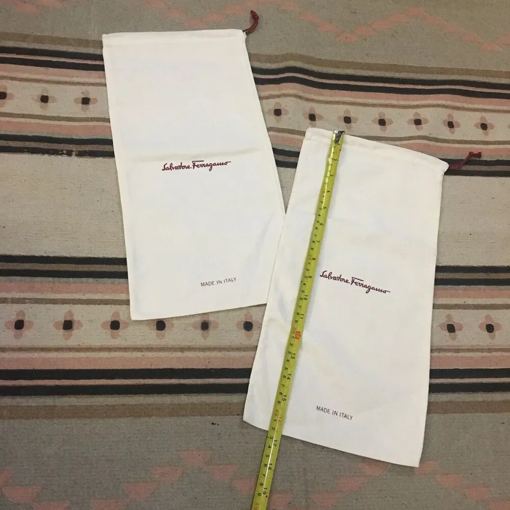 Two (2) Salvatore Ferragamo Soft white w/ red drawstring Dustbag 16” x 8” new